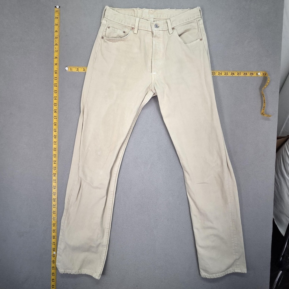 Vintage Levis 501 Jeans Mens Beige Button Fly USA 90s Repaired Fits 28x31